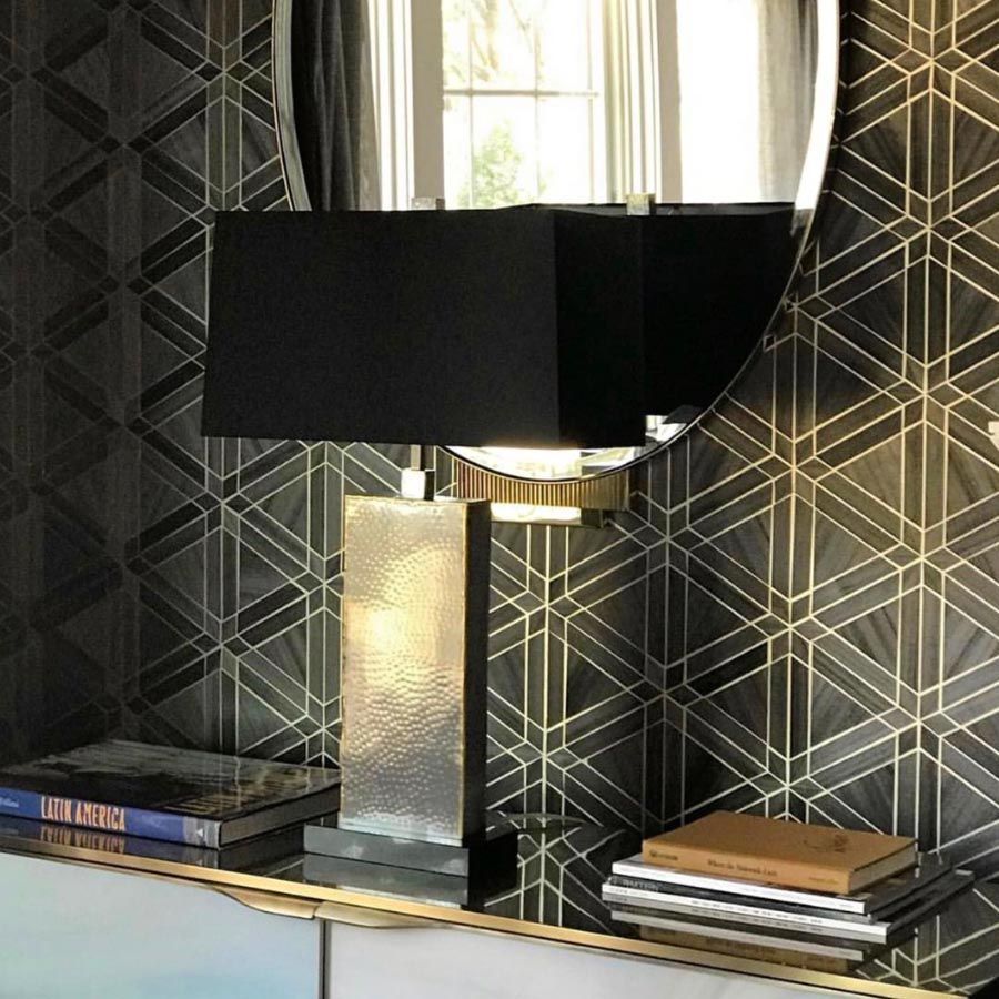 Facet’s tessellation of wood veneers with a foil underlay makes a beautiful addition to interiors. Rich materiality and metallic accents give this geometric wallcovering a Deco edge.