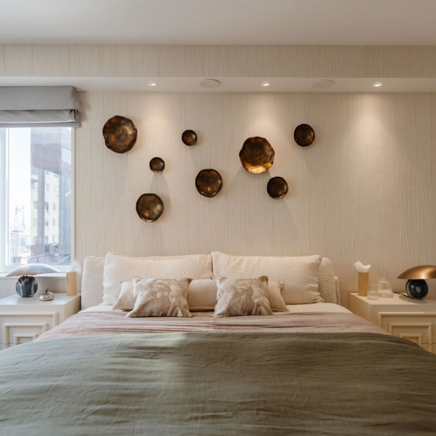 Pleated Suede adds a feeling of dimension, depth and warmth, bringing together this effortlessly serene primary suite, design for pure relaxation.