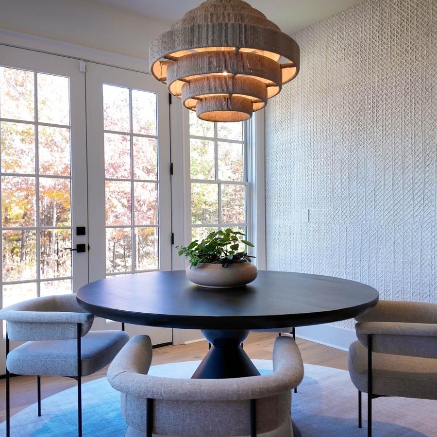 Insieme adds rich three-dimensional texture to any wall to elevate your space, like this chic dining room.